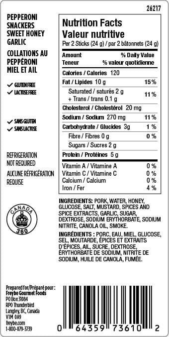 Bâtonnet de pepperoni séché Pepperoni Snackers à saveur de doux miel et l'ail